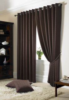 CHOCOLATE BROWN CHECK RING TOP FULLY LINED CURTAINS **5 SIZES**