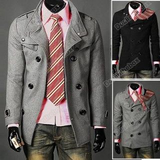 Mens Slim Casual Double Breasted PEA Trench Hot Stylish Woolen Coat