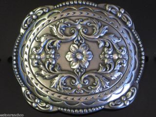 NEW Nocona Belt Buckle Silver Rodeo Crystal Floral