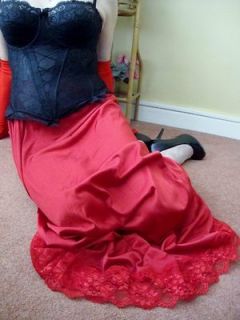 STRAWBERRY RED SILKY & LACY LONG FORMAL LENGTH HALF SLIP PETTICOAT