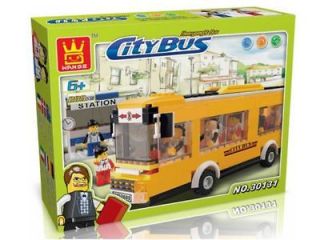 Yellow City Bus Coach c/w Station & Figures Compatible Building Bricks