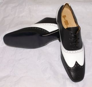 New BLACK & White Retro Brogue Wing Tip Shoe,paul weller shoe,bnib