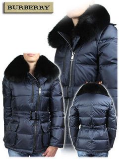 Nwt Auth BURBERRY London Blue Puffer Jacket Fox Fur Collar L
