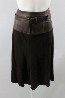  - 161231270_donna-karan-brown-leather-trim-belted-a-line-skirt-sz-m