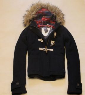 Abercrombie A&F Womens Wool Coat Jacket Outerwear Fur Hood Toggle Zip