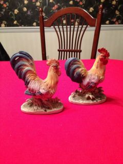 Pair Of Lefton China Hand Painted Roosters