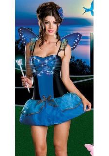 SEXY BLUE BUTTERFLY BEAUTY DREAMGIRL HALLOWEEN LIGHT UP COSTUME SMALL