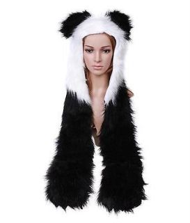 New Panda Hood Hoodie Hat Faux Fur 3 IN 1 Soft Ear Flaps Hand Pockets