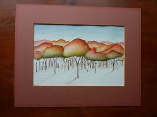 Signed Modernist Watercolor Ruth Krebs? Trees in Bloom. Beautiful