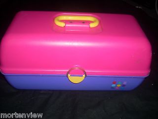 VINTAGE CABOODLES 80S PINK PURPLE YELLOW VERY LARGE MAKEUP TRAVEL