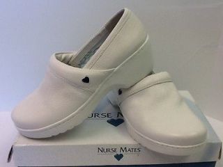 Nurse Mates Callie Womens White Leather Clogs Nurses Shoes Size US 9.5