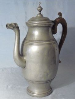 ANTIQUE PEWTER DRAGON SPOUT COFFEE POT CROWNED ROSE +MAKER’S MARK
