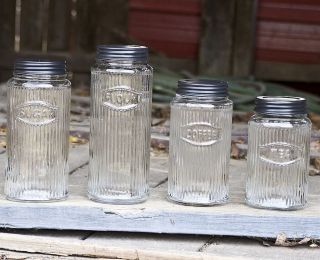 Rustic Glass 4 pc Canister Set Hoosier Kitchen Cabinet Mfg. Co