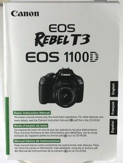 Canon Digital Rebel T3 & EOS 1100D Camera Instruction Manual VG