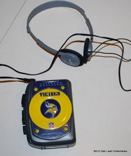 Minnesota Vikings Am FM Stereo Cassette tape player with head phones.