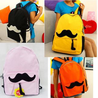 Girl Lady Fashion Canvas Cute Mustache School Book Campus Bag Backpack