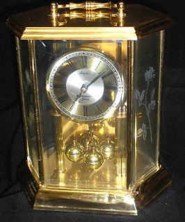 ANGELUS WESTMINISTER BRASS CARRIAGE CLOCK quartz GERMANY ROSES ON