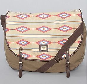 NWT Obey Navajo Craftwork Messenger Bag NEW Green Brown Leather