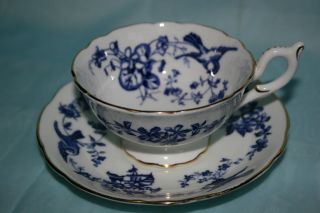 Coalport bone china cup saucer  Blue birds and flowers on white