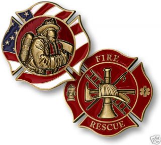 FIRE FIREMAN IN MASK RESCUE FLAG MALTESE CHALLENGE COIN