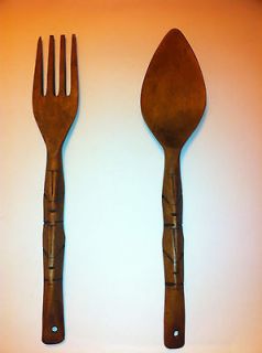 Giant Carved Wooden Fork and Spoon 18 Set Wall Hanging Decor Wood