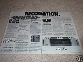 Carver m 500t Power Amp Ad from 1987,2 pages,details