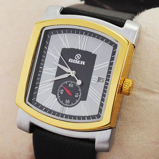 Mens Elegant Automatic Watches Square Steel Case PU Leather Calendar