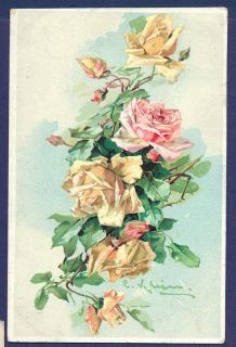 G7314 Catherine Klein postcard, Pink and yellow roses