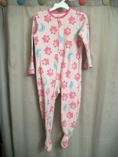 Carters Just One Year Footed Feet Pajamas Pink Owls & Moons Zip Up 3T