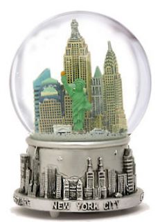 Silver New York City Skyline Musical Snow Globe NYC Souvenir, Plays