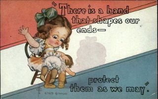 Little Girl Spanks Baby Doll Comic c1910 Postcard