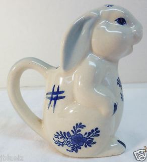 Vintage Ceramic Rabbit Creamer Pitcher handpainted Blue & White Marked
