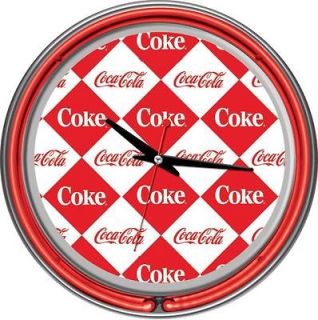 Coca Cola Checker Vintage Quartz 14 Neon Wall Clock