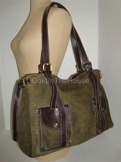 Fabulous Olive Green Suede CAVALCANTI Croc Embossed Leather Hobo