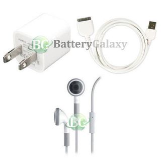 Home Wall Charger+USB Data Cable+Earphones for iPhone 4 4G 4S 3GS 3G