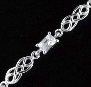Silver Diamond Celtic Link Bracelet 8 Irish Made white tennis knot v