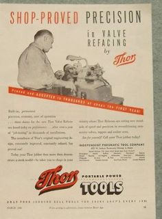 1948 THOR POWER TOOLS AUTOMOBILE VALVE REFACER AD   Chicago IL