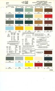1978 Chevy Camaro Chevelle Corvette Paint Color Chart78 PPG Monte