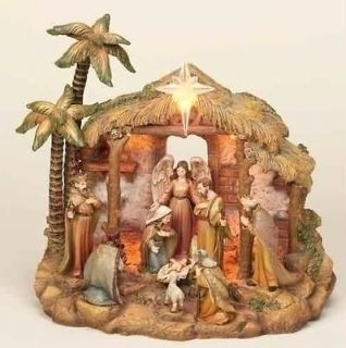 Lighted Religious Fixed Figures Nativity 11 Table Top Christmas Scene