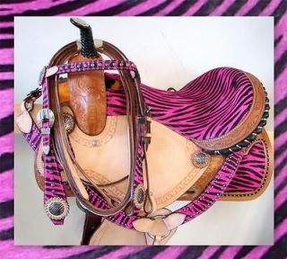 15 SNS LITE OIL Leather ROUGH OUT PINK ZEBRA Western Show SADDLE TACK