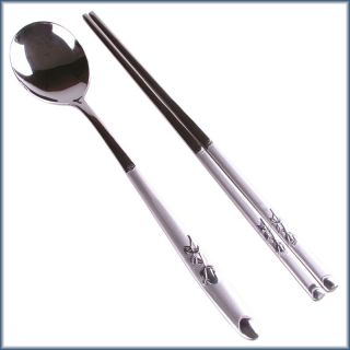 Sanded Stainless Steel Chopsticks & Spoon Set Practical & Adorable