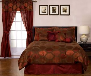 Geometric Full Queen King Redish Brown/Rust tone Bedding Comforter Set