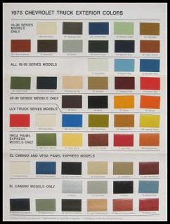 1975 Chevy Chevrolet Truck Paint Chip Color Chart Orig.