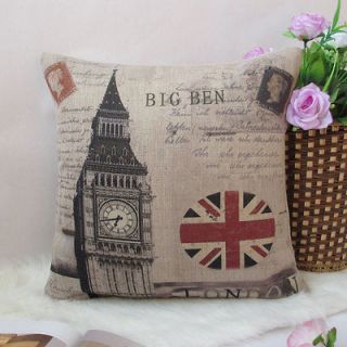 cotton linen London Big Ben stamp Queen UK flag decorative pillow
