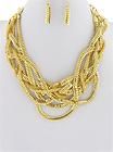 Chunky Bib Braided Gold Tone Chain Earring Necklace Set Fashion