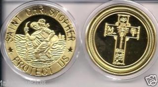 ST CHRISTOPHER~PR OTECT US~PATRON SAINT OF TRAVELERS~24 KT GOLD COIN