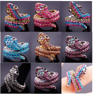Animal Snake Serpent Rhinestone Crystal Alloy Plated Stretch Ring