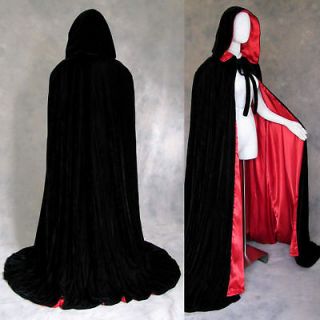 Lined Black Red Velvet Cloak Cape Wedding Wicca Gothic