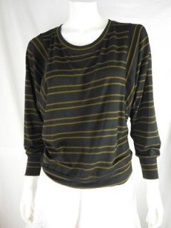 Cielo STRIPED DOLMAN SHIRT Black Gold Banded Batwing Relaxed Top Rayon