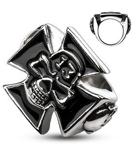 316L Surgical Stainless Steel Lucky 13 Iron Cross Skull Size 9